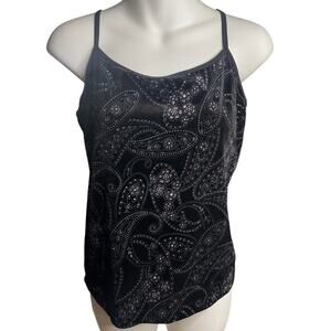 Vintage Y2K Chicos Black Velvet Glitter Paisley Spaghetti Strap Tank Top Size 1